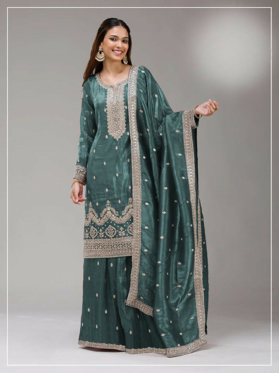 Anaita Blue Gold Crush Stitched Suit with Embroidery & Sequins Work - Distacart