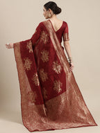 Saree Mall Maroon Floral Linen Blend Banarasi Saree - Distacart