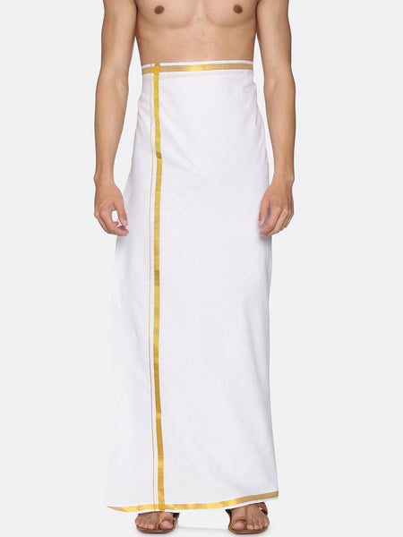 Sethukrishna Men White Solid Cotton Dhoti (GENIE-67335)