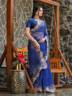 Tikhi Imli Blue Embroidered Organza Saree - Distacart