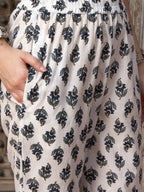 Sangria Navy Blue Floral Printed Pure Cotton Anarkali Kurta With Trouser & Dupatta