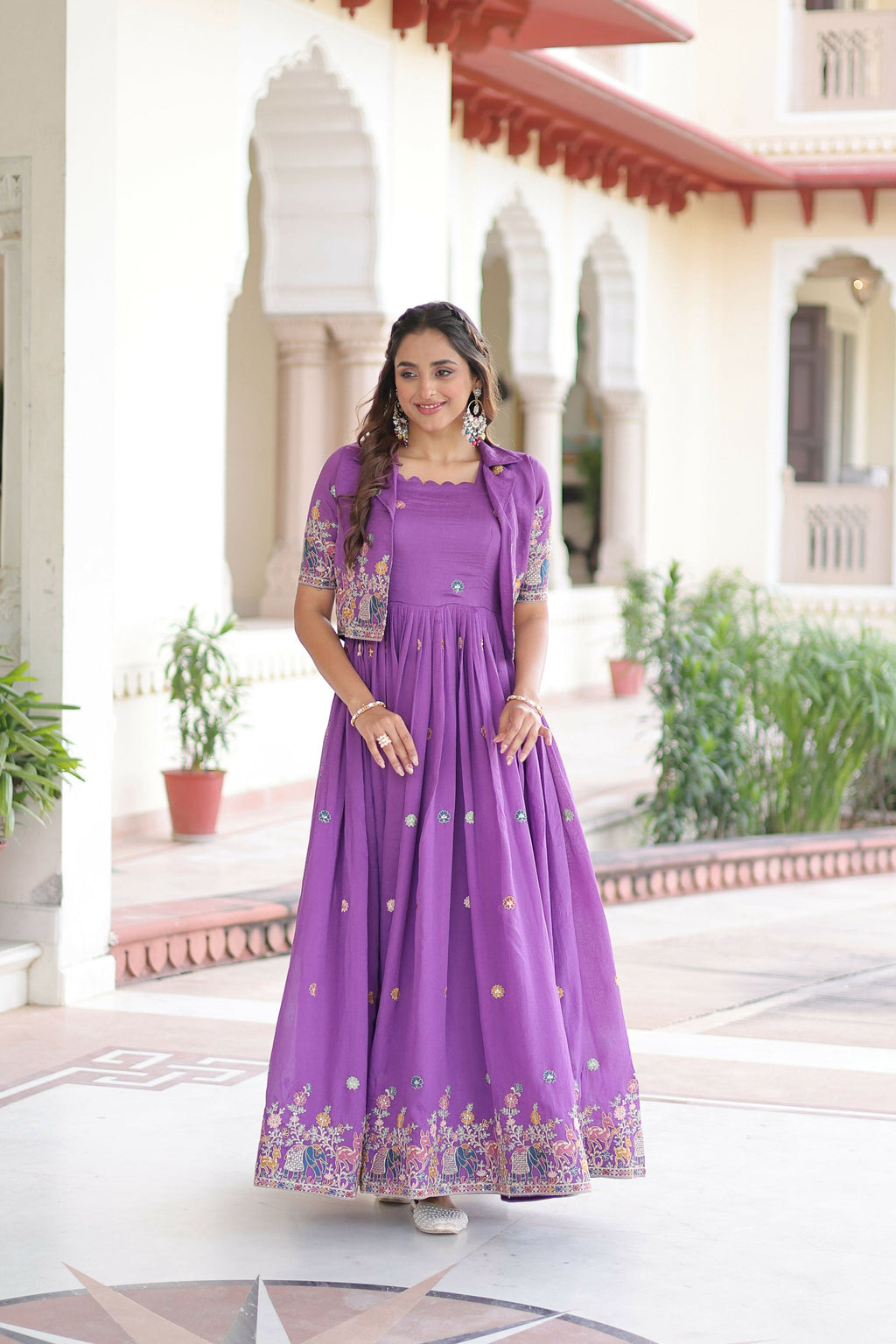 Joban Fashion Purple Readymade Kurta Set With Sequence embroidery Work - Distacart