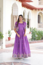 Joban Fashion Purple Readymade Kurta Set With Sequence embroidery Work - Distacart