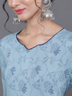 Aks Floral Printed Straight Kurta & Palazzos With Dupatta