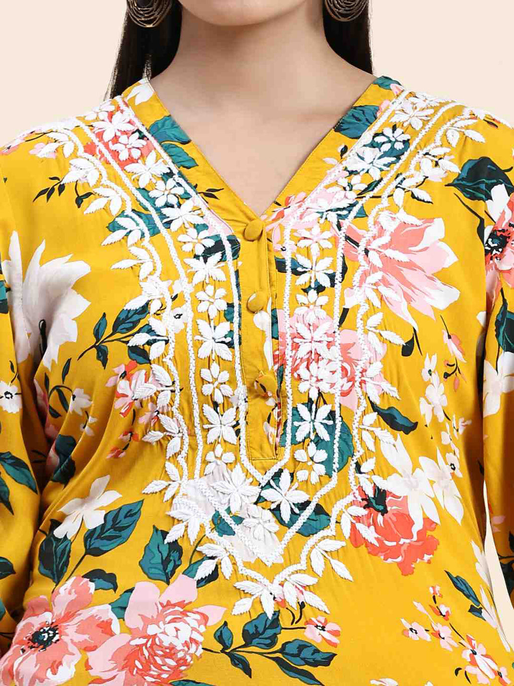HOUSE OF KARI Floral Printed Chikankari Regular Straight Pure Cotton Kurta with Trousers