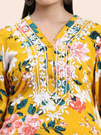 HOUSE OF KARI Floral Printed Chikankari Regular Straight Pure Cotton Kurta with Trousers