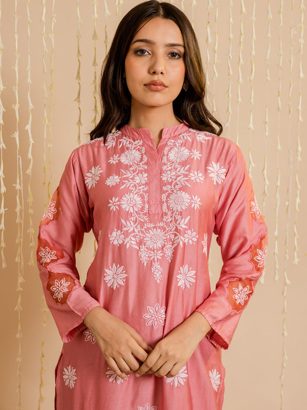 HOUSE OF KARI Ethnic Motifs Embroidered Chikankari Straight Chanderi Silk Kurta