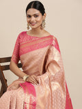 Saree Mall Peach-Coloured Ethnic Motifs Zari Silk Blend Banarasi Saree - Distacart