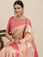 Saree Mall Peach-Coloured Ethnic Motifs Zari Silk Blend Banarasi Saree - Distacart