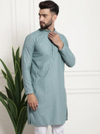 Sojanya Woven Design Mandarin Collar Straight Cotton Kurta