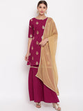Janasya Magenta Printed Kurta with Sharara & Dupatta - Distacart