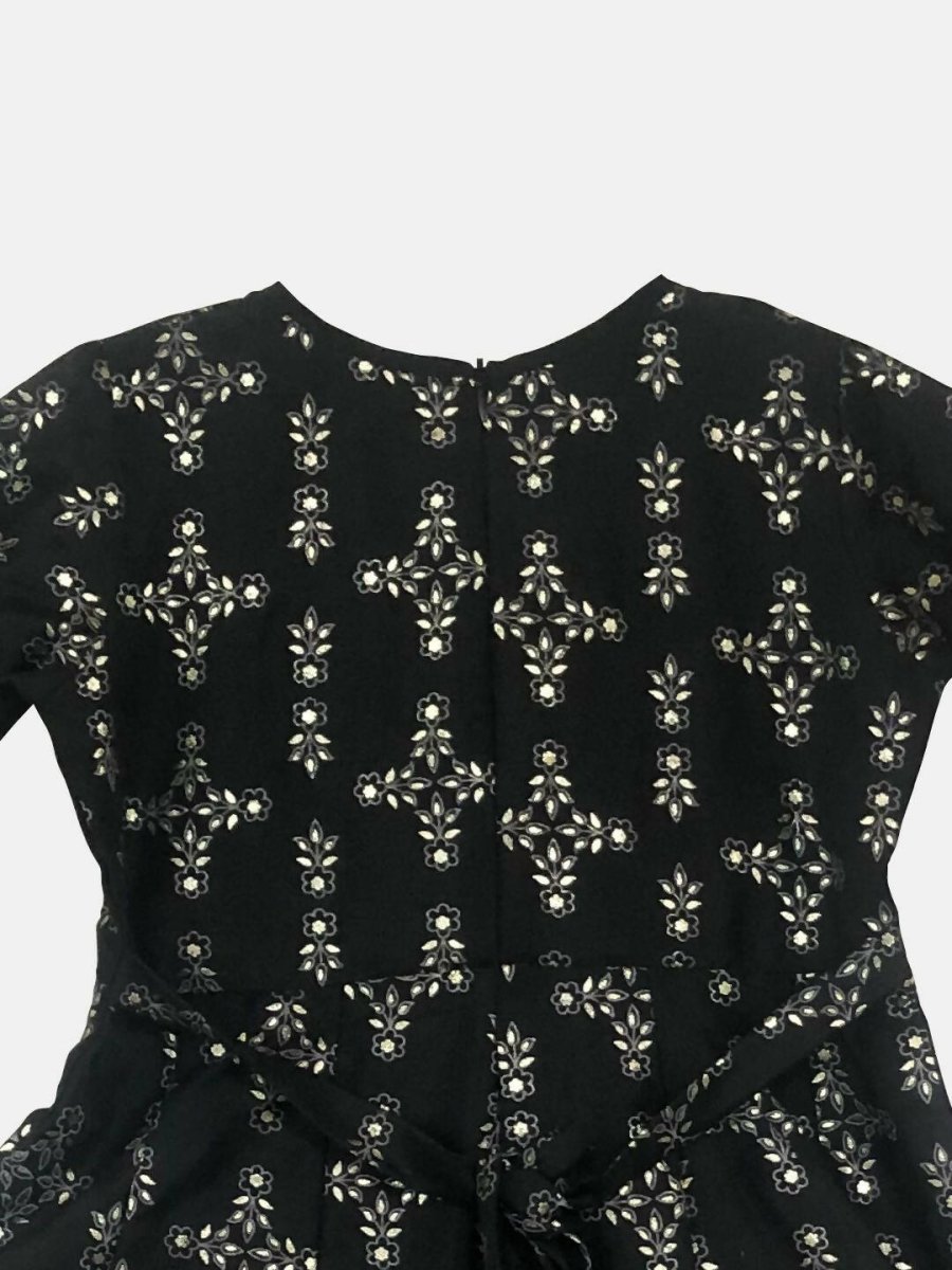 Ahalyaa Black Chanderi Gold Foil Printed Kids Dress For Girls