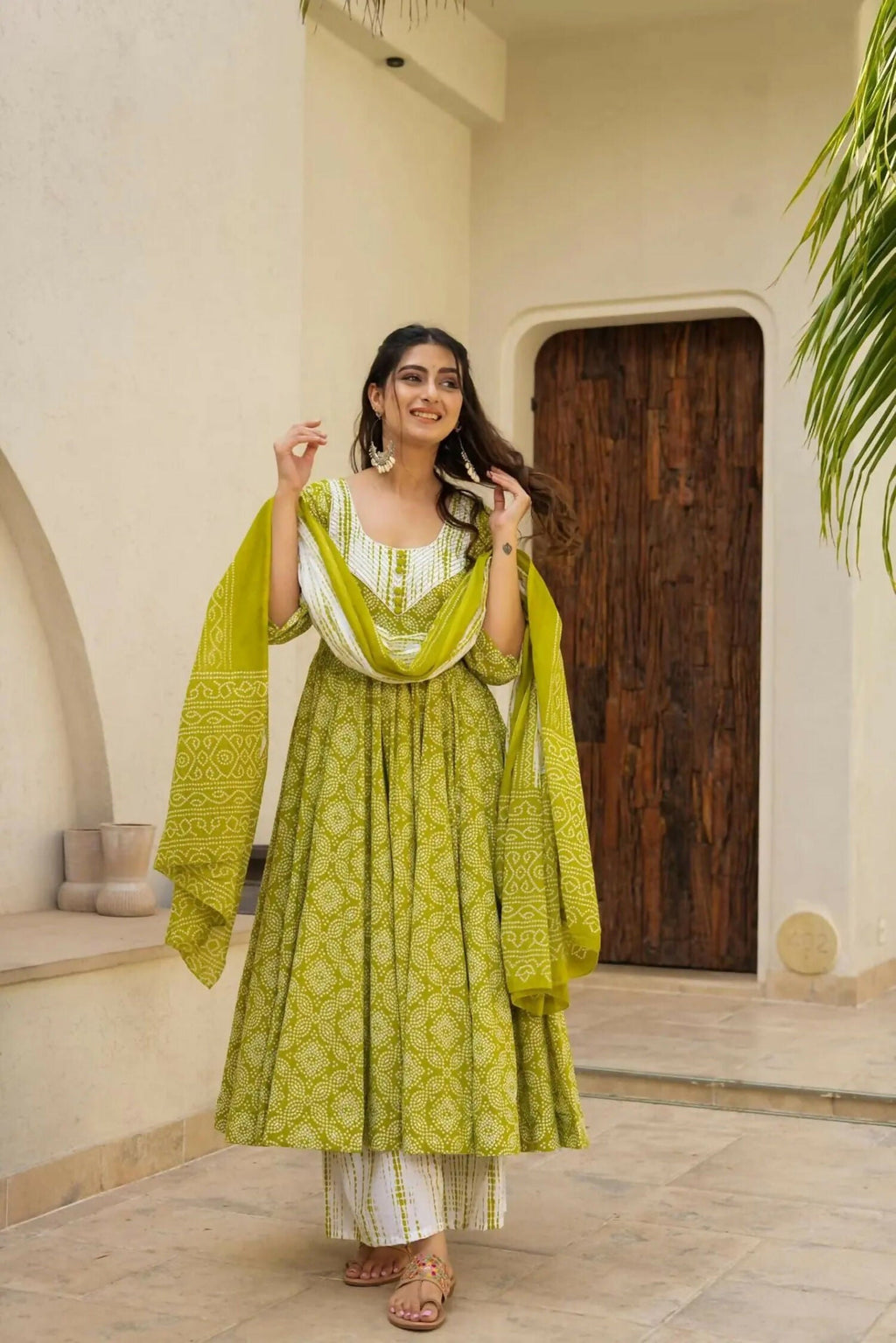 Aayaa Designer Printed Muslin Suit - Parrot yellow