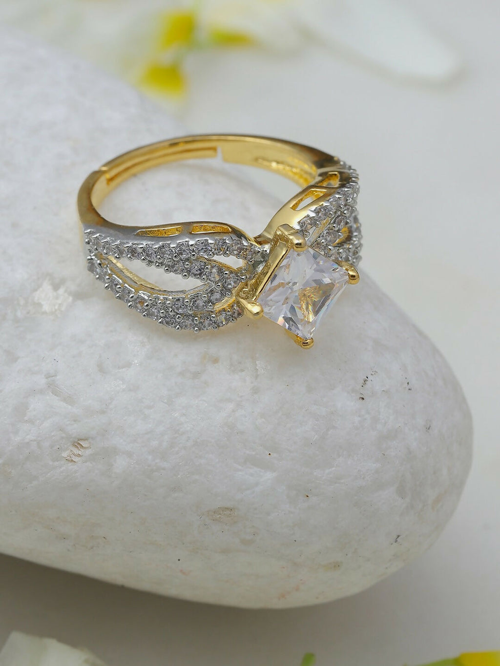 Daimonds and Square Solitaire Ring- Ruby Raang