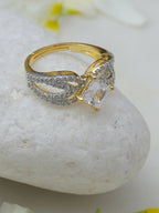 Daimonds and Square Solitaire Ring- Ruby Raang