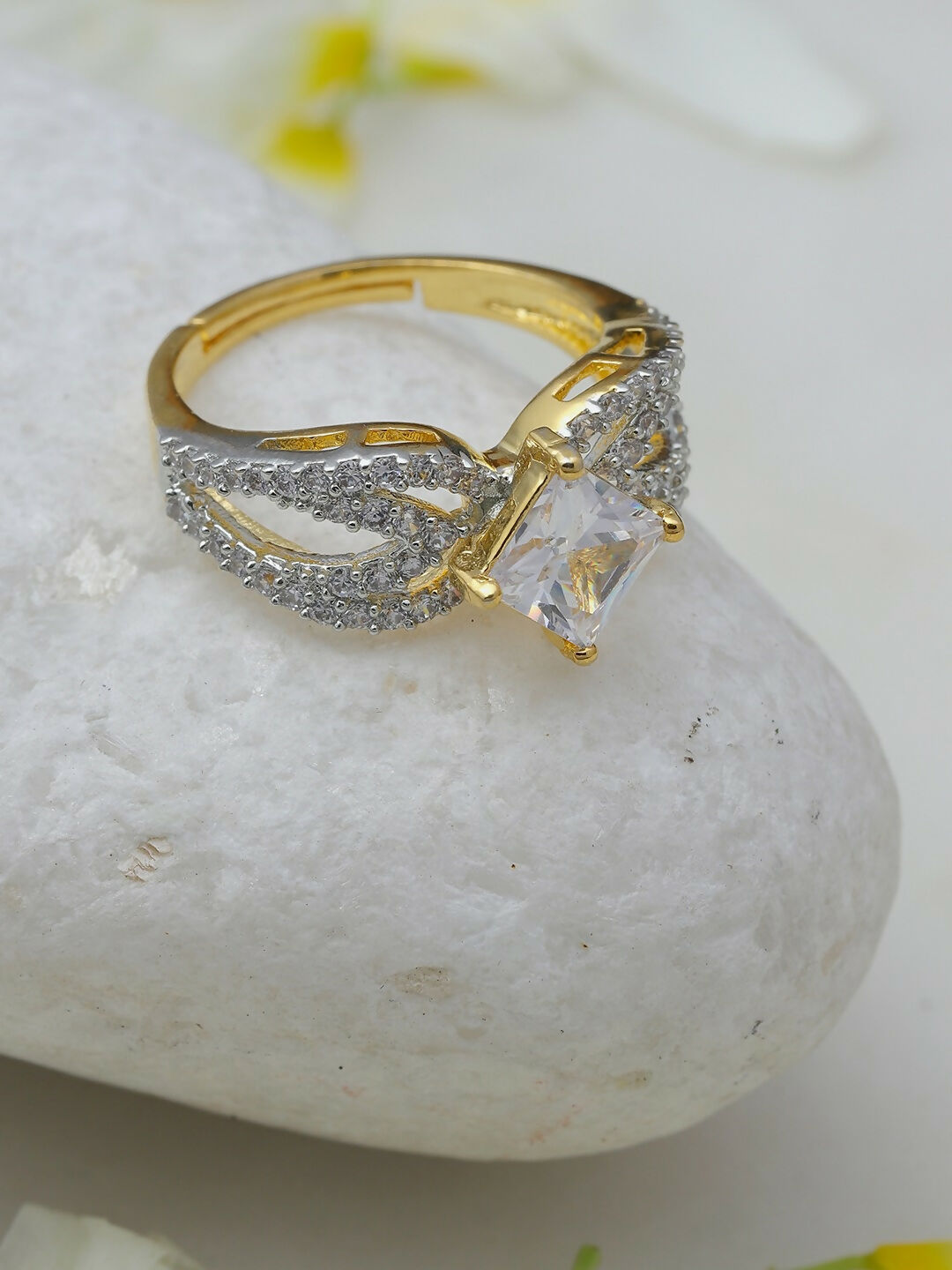 Daimonds and Square Solitaire Ring- Ruby Raang
