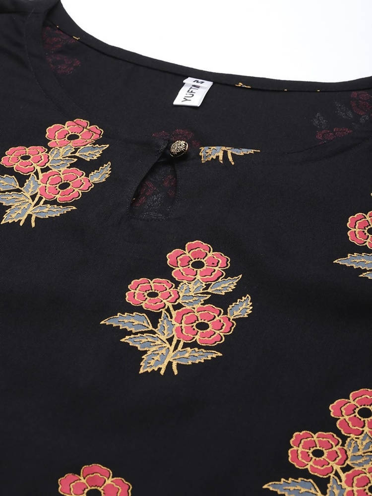 Yufta Black Ethnic Motifs Printed Kurta with Palazzo