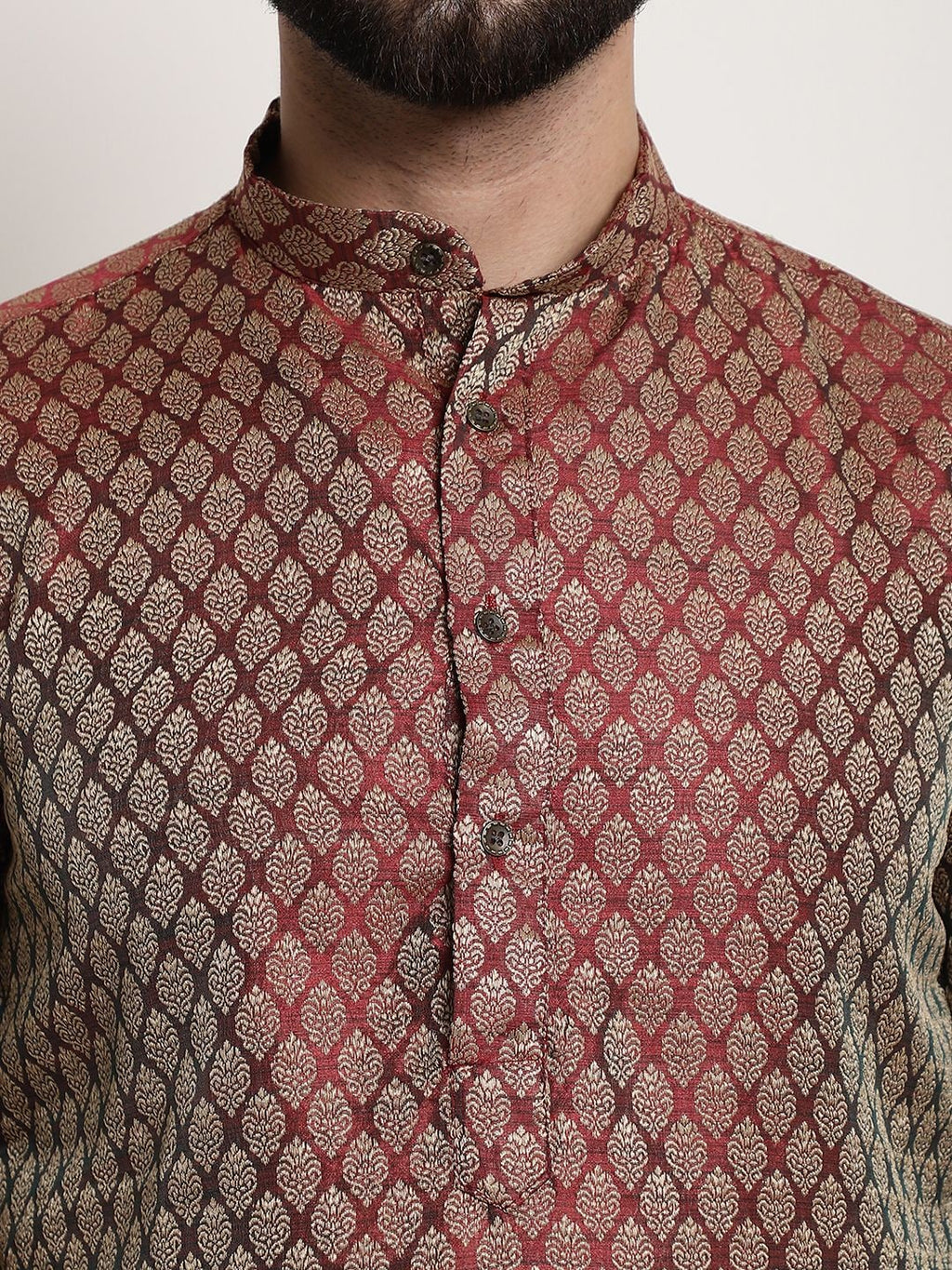 Sojanya Woven Design Mandarin Collar Silk Cotton Kurta