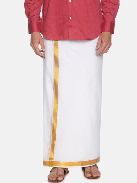 Sethukrishna Men White & Gold-Coloured Solid Cotton Dhoti