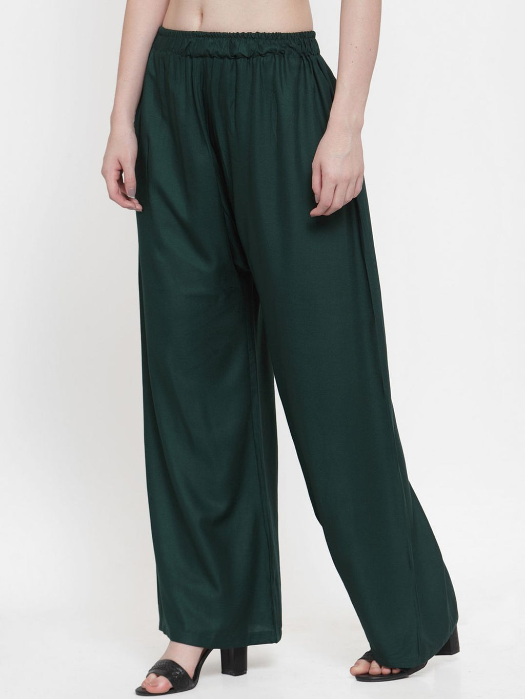 TAG 7 Women Green Solid Flared Palazzos
