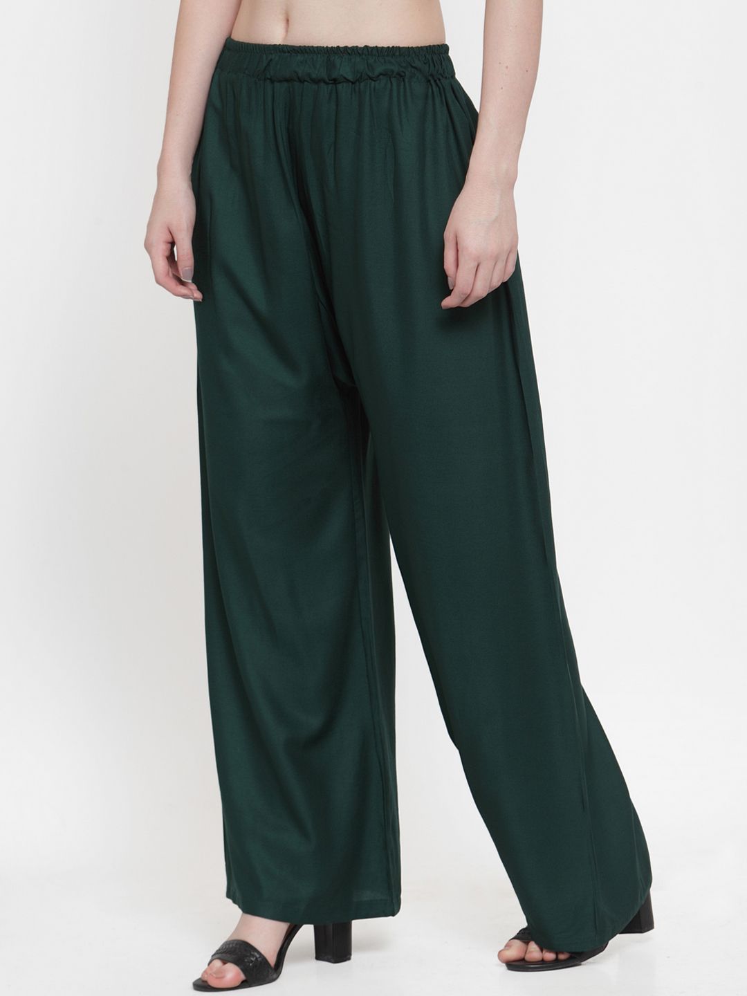 TAG 7 Women Green Solid Flared Palazzos