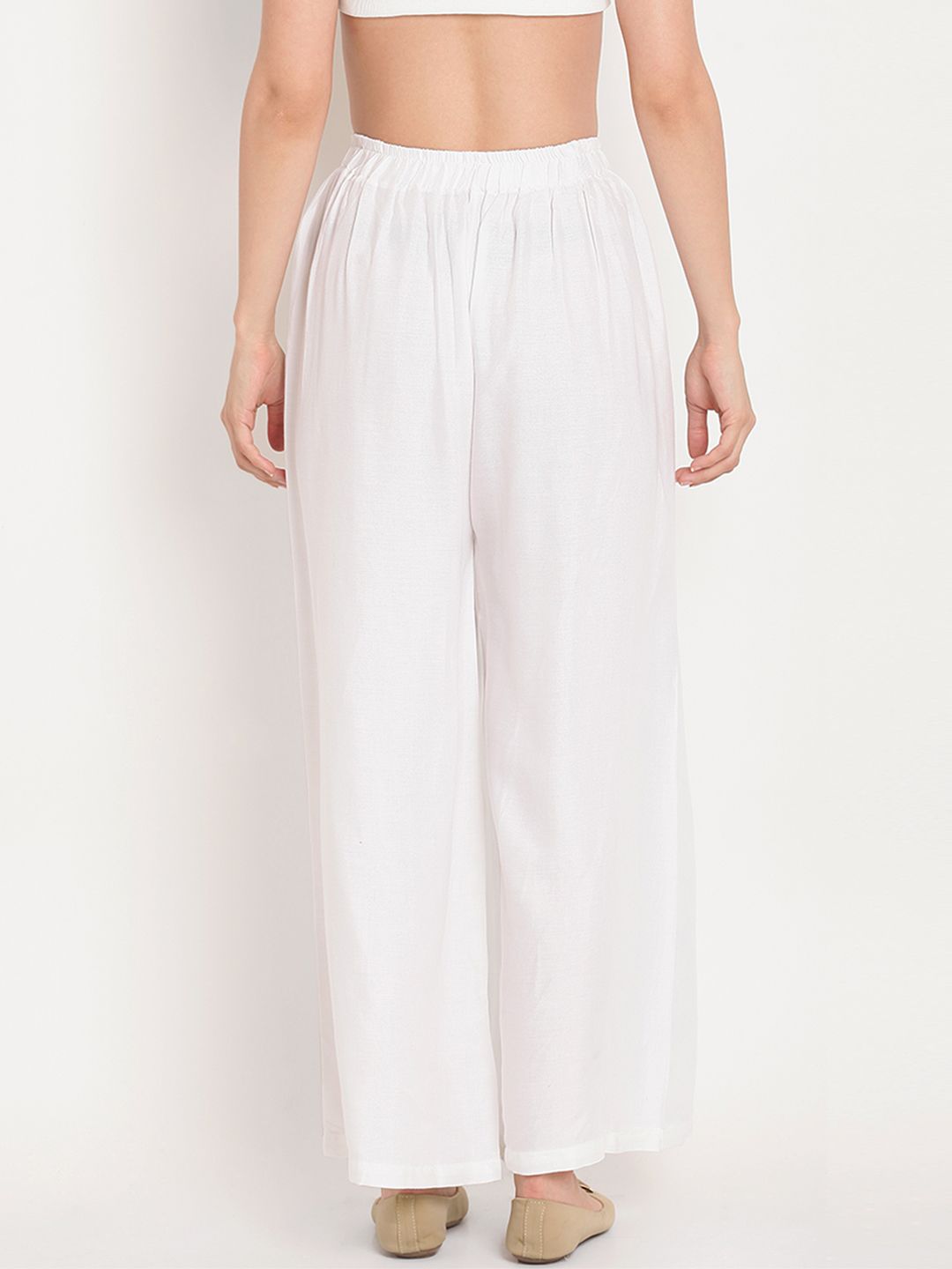 TAG 7 Women White Solid Straight Palazzos