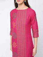 Aniyah Cotton Block Printed Straight Kurta Magenta Color (AN-127K)