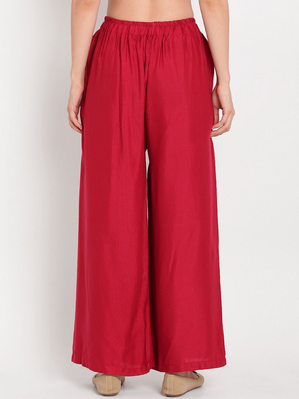TAG 7 Women Maroon Solid Flared Palazzos