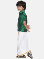 Sethukrishna Boys Green & White Shirt with Dhoti
