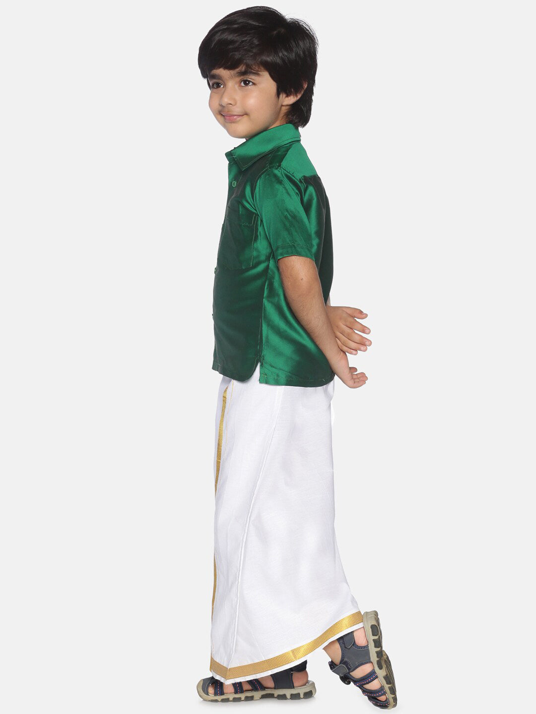 Sethukrishna Boys Green & White Shirt with Dhoti