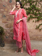 Sangria Printed Pure Cotton Kurta With Trouser & Dupatta
