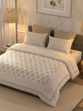 BELLA CASA Beige & Off White Ethnic Motifs 350 TC King Bedsheet with 2 Pillow Covers