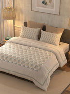 BELLA CASA Beige & Off White Ethnic Motifs 350 TC King Bedsheet with 2 Pillow Covers