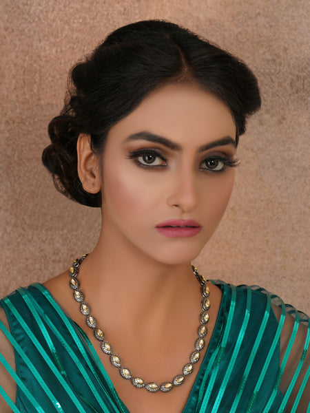 Dual Tone Kundan Neckpiece (silver) - Ruby Raang