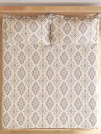 Home Centre Beige & Navy Blue Ethnic Motifs Cotton 150 TC King Bedsheet & 2 Pillow Covers