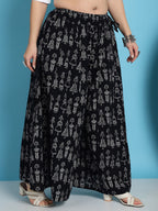 TAG 7 Ethnic Motifs Printed Pure Cotton Flared Ethnic Palazzo
