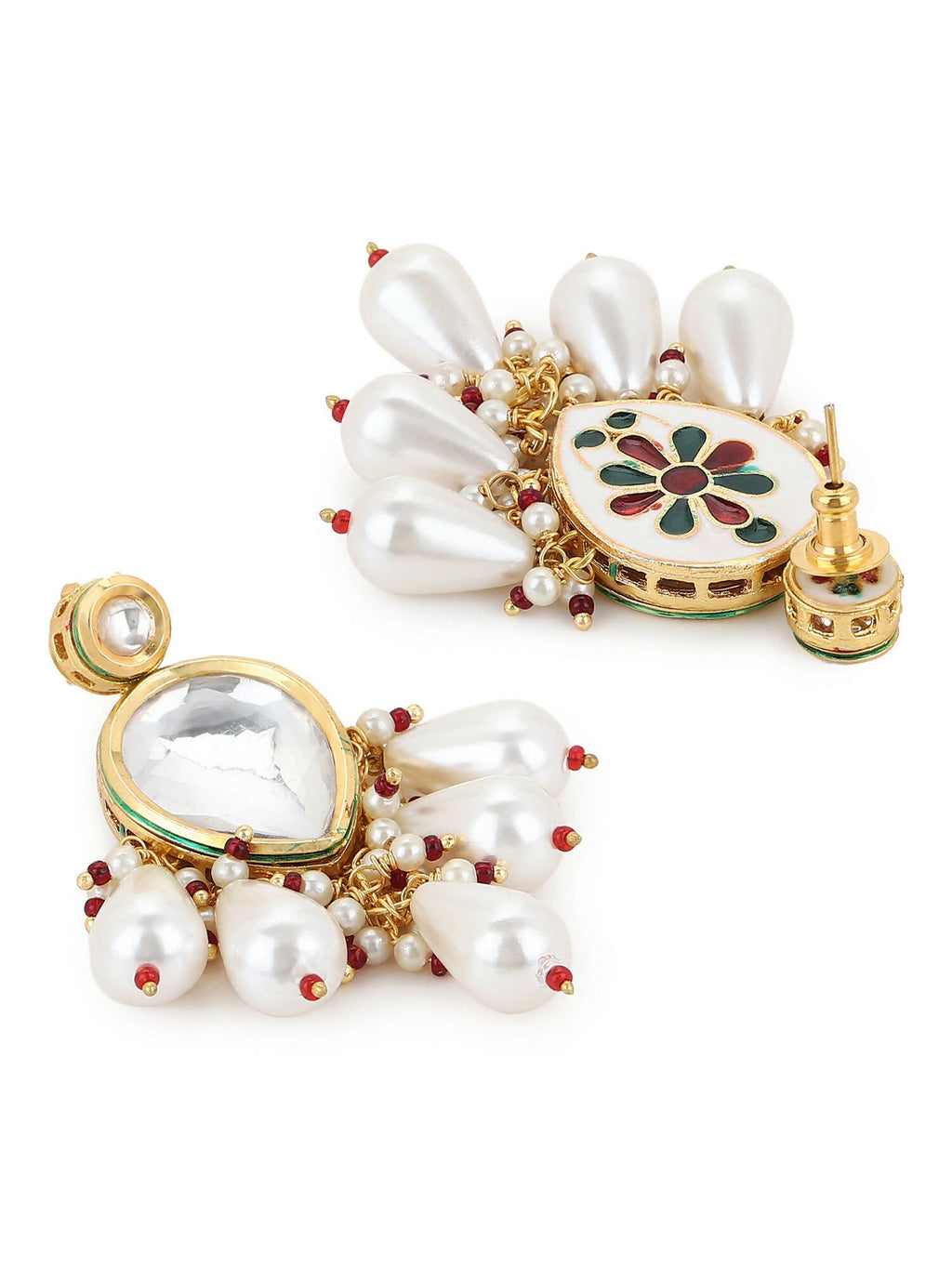 Gold-Toned White Kundan Contemporary Gold-Plated Drop Earrings - Ruby Raang - Distacart