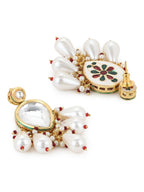 Gold-Toned White Kundan Contemporary Gold-Plated Drop Earrings - Ruby Raang - Distacart