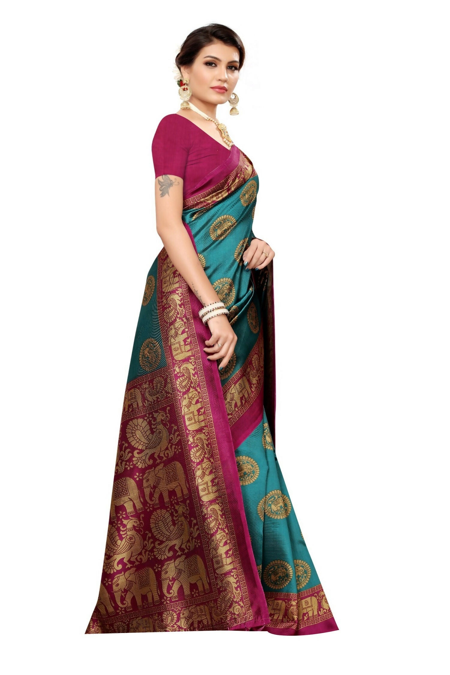 Vamika rama & wine Printed Art Silk Saree