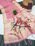 Vastranavya Pink Muga Cotton Meenakari & Munia Weaving Pallu Saree with Contrast Blouse - Distacart