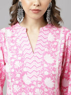 FIORRA Women's Pink Cotton A-Line Kurta Set