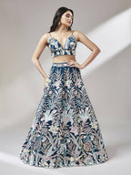 House of Panchhi Navy blue Net Sequinse Work Lehenga & Blouse with Dupatta