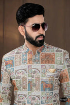 Joban Fashion Men's Base Blue(Multi Colours) Georgette Kurta with Pyjama