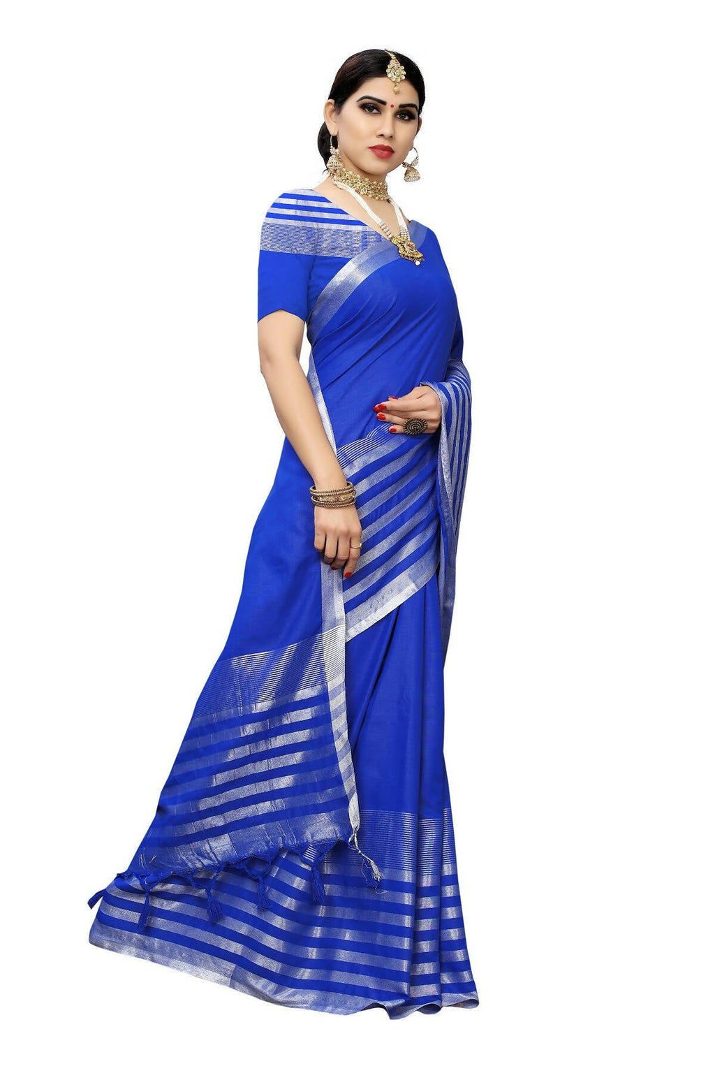 Vamika Blue Cotton Silk Weaving Saree (Twitter Royal Blue) - Distacart
