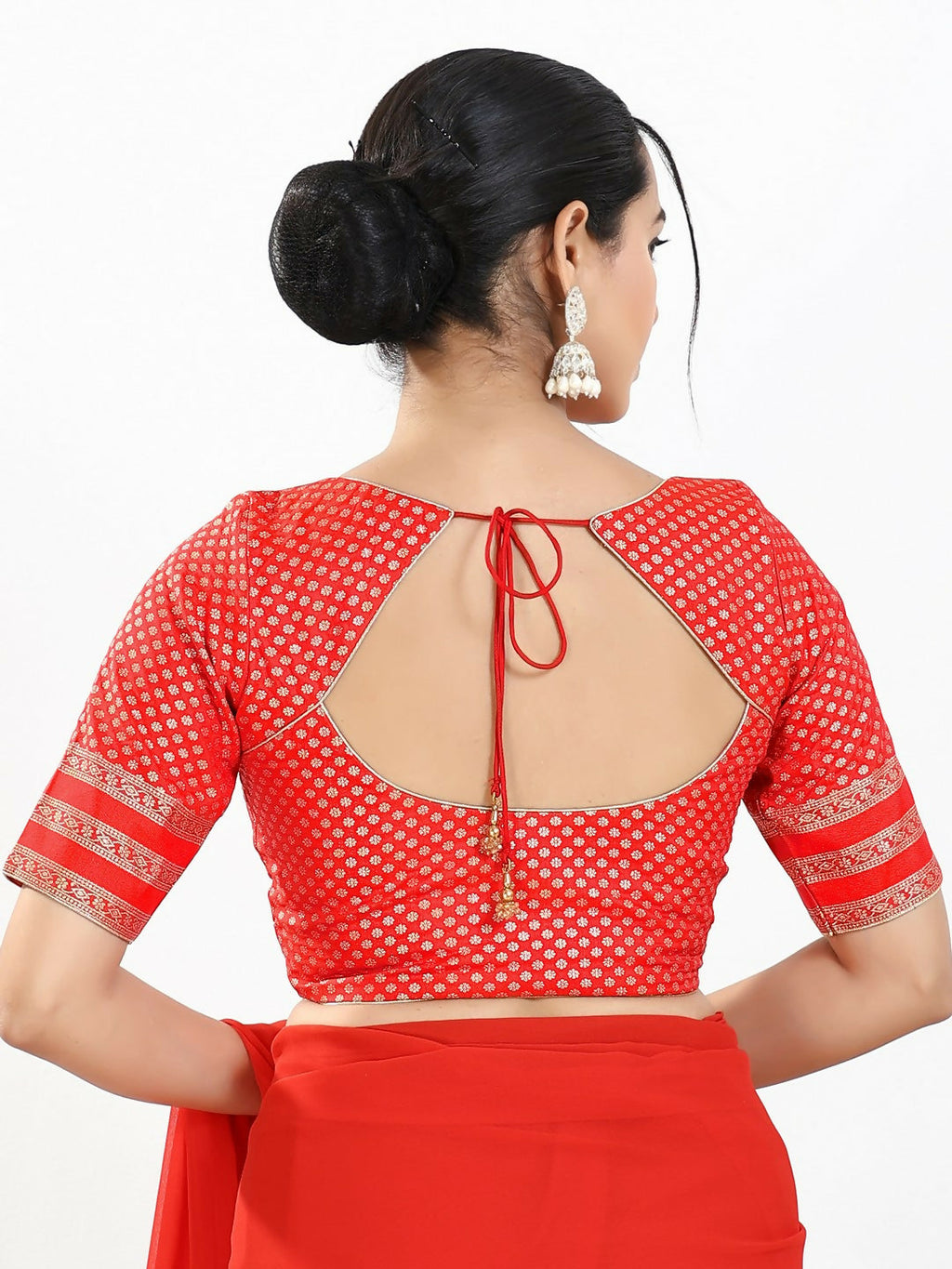 Joban Fashion Red Brocade Padded Blouse With Round Neck Elbow Sleeves - Distacart