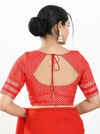 Joban Fashion Red Brocade Padded Blouse With Round Neck Elbow Sleeves - Distacart
