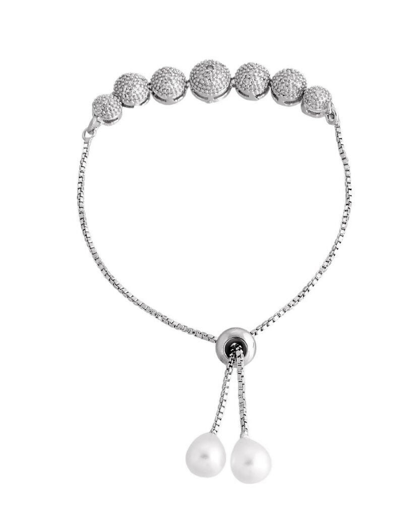 VOJ Silver Plated AD studded Necklace, Earrings With Ring And bracelet