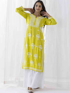 HOUSE OF KARI Floral Chikankari Embroidered Cotton Straight Kurta