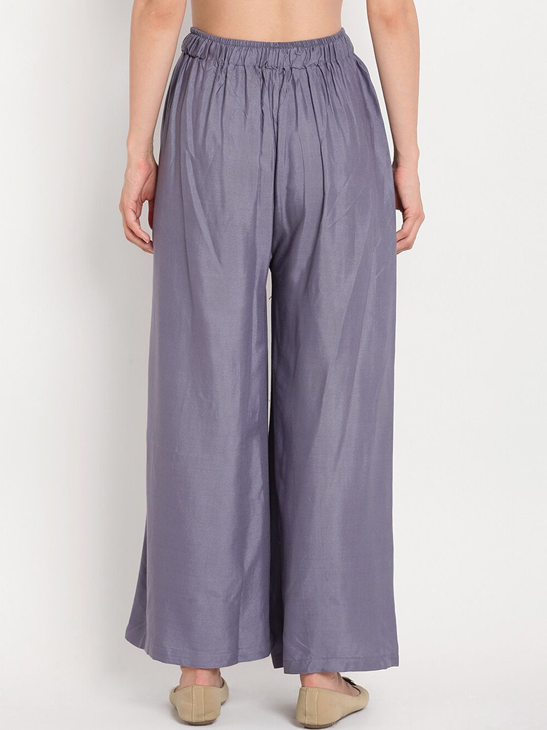 TAG 7 Women Sage Green & Steel Grey Pack of 2 Solid Flared Palazzos