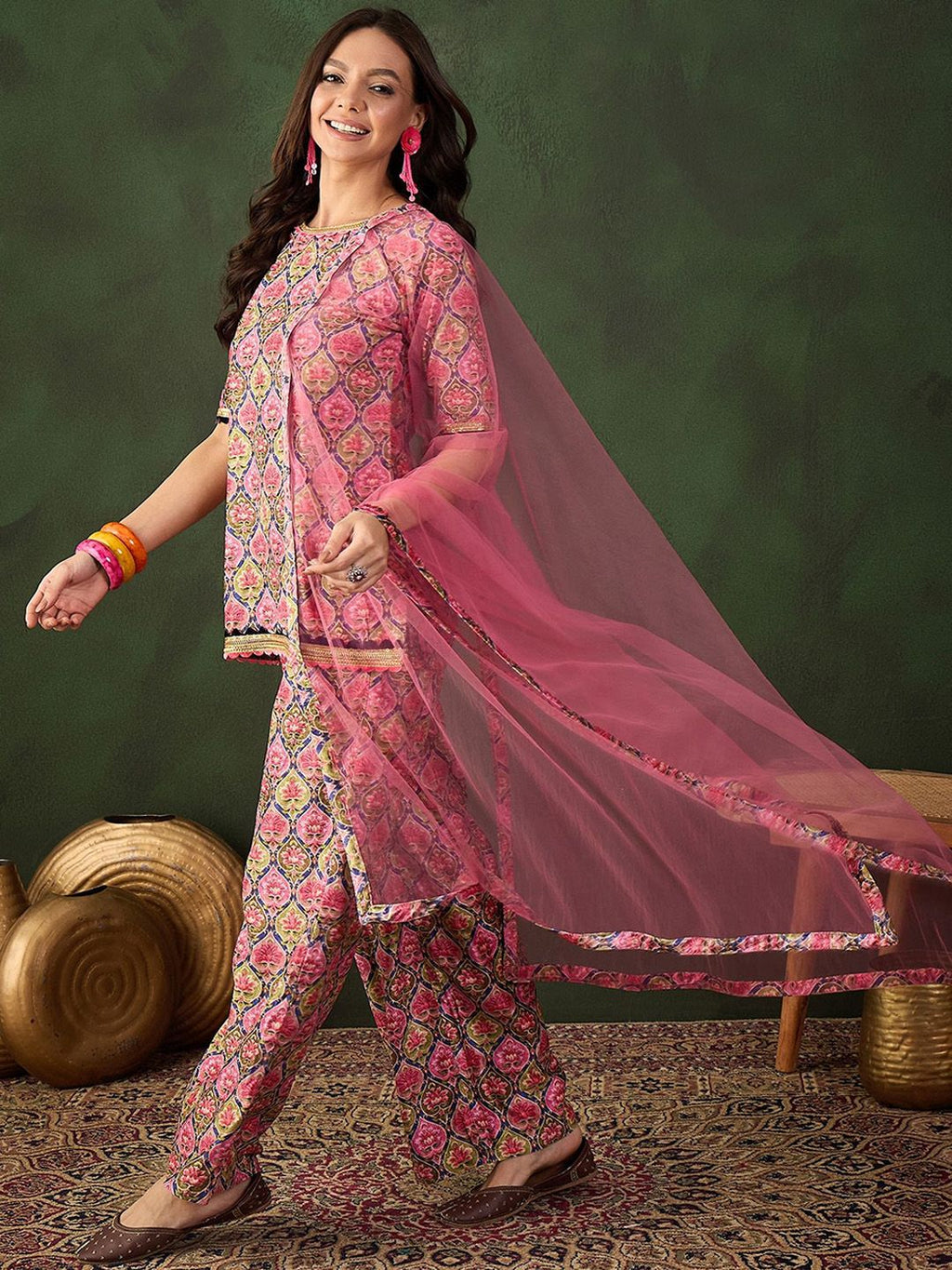 Sangria Printed Straight Kurta & Trouser With Dupatta